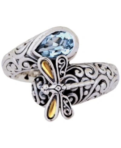 Devata Sweet Dragonfly Classic Sterling Silver Ring Embellished By 18k Gold Accents On 4 Strips Of Dragonfl
