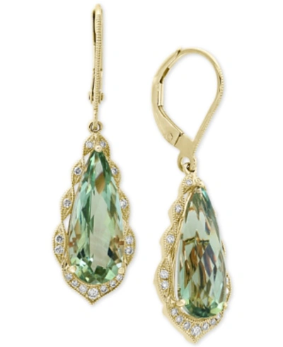 Effy Collection Effy Green Quartz (5-9/10 Ct. T.w.) & Diamond (1/6 Ct. T.w.) Drop Earrings In 14k Gold