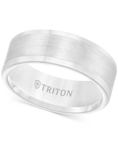 Triton Men's Ring, 8mm Wedding Band In White Or Black Tungsten In White Tungsten