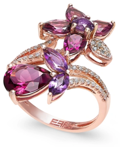 Effy Collection Bordeaux By Effy Multi-stone (5-1/4 Ct. T.w.) And Diamond (1/5 Ct. T.w.) Flower Ring In 14k Rose Gol