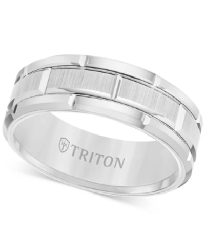 Triton Men's Ring, 8mm Wedding Band In White Or Black Tungsten In White Tungsten