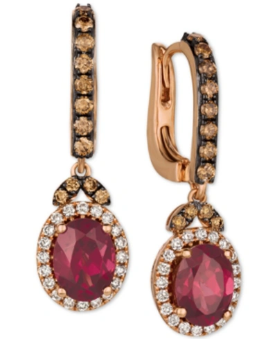 Le Vian Raspberry Rhodolite (2-3/4 Ct. T.w.) & Diamond (3/4 Ct. T.w.) Drop Earrings In 14k Rose Gold In Red