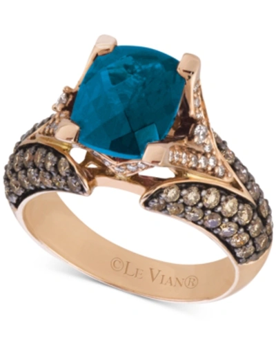 Le Vian Chocolatier Deep Sea Blue Topaz (3-3/8 Ct. T.w.) & Diamond (1-1/5 Ct. T.w.) Ring In 14k Rose Gold In London Blue Topaz