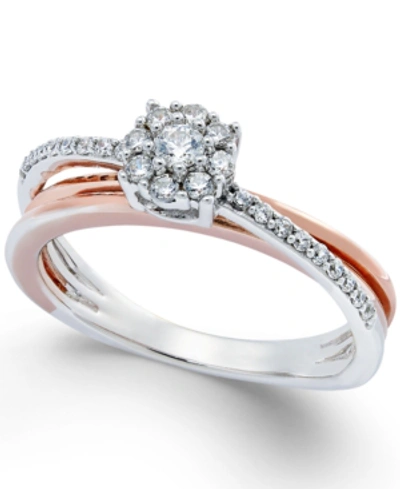 Promised Love Diamond Crossover Promise Ring (1/4 Ct. T.w.) In Sterling Silver And 14k Rose Gold