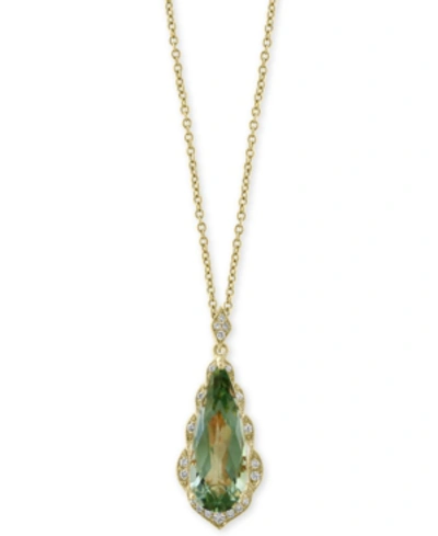 Effy Collection Effy Green Quartz (4 Ct. T.w.) & Diamond (1/8 Ct. T.w.) 18" Pendant Necklace In 14k Gold In Green Amethyst