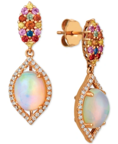 Le Vian Opal (1-5/8 Ct. T.w.), Multi-sapphire (1/2 Ct. T.w.) And Diamond (1/4 Ct. T.w.) Drop Earrings In 14k