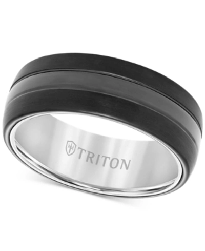 Triton Men's Satin Finish Band In Black Tungsten Carbide In Black Tita