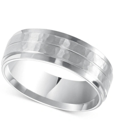 Triton Men's Hammered And Brush Finish Wedding Band In 14k White Gold