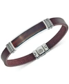ESQUIRE MEN'S JEWELRY RED TIGER'S EYE (45 X 15MM) BROWN LEATHER BRACELET IN STERLING SILVER, CREATED FOR MACY'S