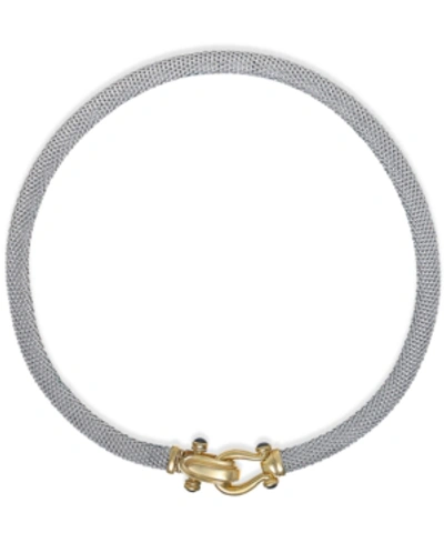 Italian Gold Rounded Mesh Collar Necklace In 14k Gold Over Sterling Silver In Two-tone