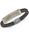 ESQUIRE MEN'S JEWELRY DIAMOND BROWN WOVEN LEATHER BRACELET (1/4 CT. T.W.) IN STERLING SILVER & 14K GOLD, CREATED FOR MACY'