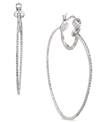 SIMONE I. SMITH PLATINUM OVER STERLING SILVER EARRINGS, CRYSTAL IN-AND-OUT HOOP EARRINGS