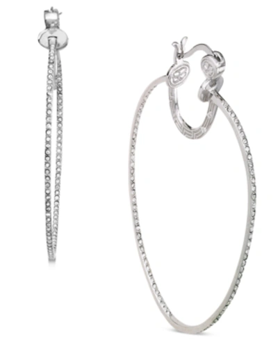Simone I. Smith Platinum Over Sterling Silver Earrings, Crystal In-and-out Hoop Earrings