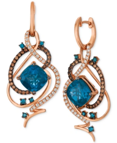 Le Vian Crazy Collection Deep Sea Blue Topaz (7-1/2 Ct. T.w.) & Diamond (1 Ct. T.w.) Drop Earrings In 14k Ro In London Blue Topaz