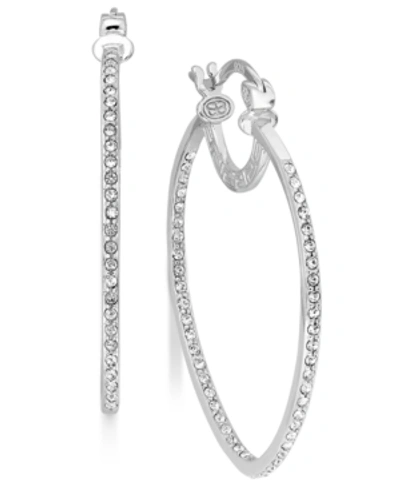 Simone I. Smith Platinum Over Sterling Silver Earrings, Crystal Inside Out Teardrop Hoop Earrings