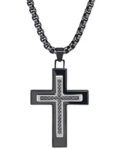 Esquire Men's Jewelry Black Diamond (1/4 Ct. T.w.) Cross Necklace In Black Ip Over Stainless Steel, Created For Macy's