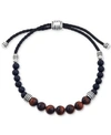 ESQUIRE MEN'S JEWELRY TIGER'S EYE (8MM) AND ONYX (6MM) BEADED BOLO BRACELET IN STERLING SILVER, CREATED FOR MACY'S