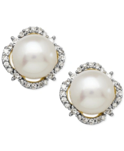 Honora Cultured Freshwater Pearl (7mm) & Diamond (1/6 Ct. T.w.) Halo Stud Earrings In 14k Gold In Yellow Gold
