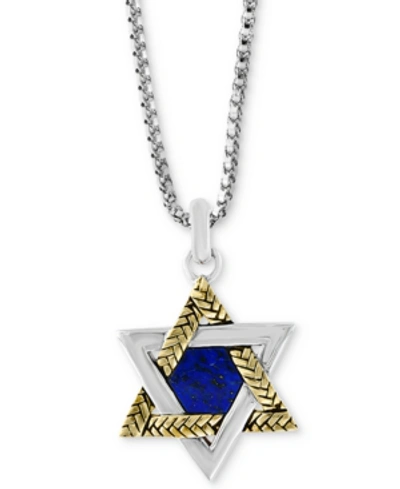 Effy Collection Effy Men's Lapis Lazuli (8-1/2 X 7-1/2mm) Star Of David 22" Pendant Necklace In Sterling Silver & 18 In Two-tone