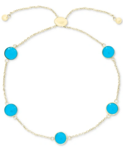 Effy Collection Effy Turquoise (6mm) Bolo Bracelet In 14k Gold In Yellow Gold