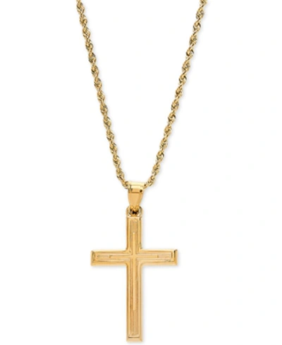 Italian Gold Engraved Cross 20" Pendant Necklace In 14k Gold In Yellow Gold