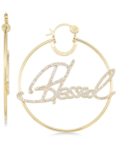 Simone I. Smith Crystal "blessed" Hoop Earrings In 14k Gold Over Sterling Silver