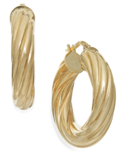 Italian Gold Twist Hoop Earrings In 14k Gold, 1 Inch In Yellow Gold