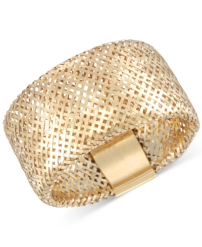 Italian Gold Openwork Mesh Stretch Ring In 14k Gold, Made In Italy In Yellow Gold