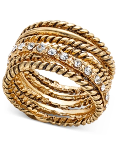Inc International Concepts Textured Pave Statement Ring, Created For Macy's In Gold