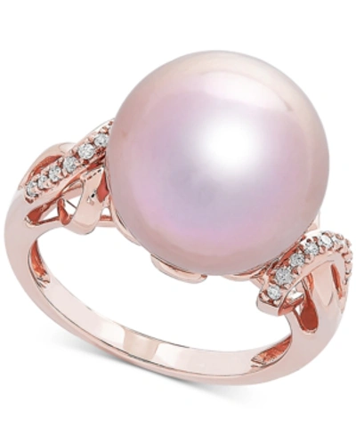 Honora Cultured Ming Pearl (13mm) & Diamond Accent Ring In 14k Rose Gold In Pink