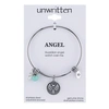UNWRITTEN ANGEL CHARM AND AMAZONITE (8MM) BANGLE BRACELET IN STAINLESS STEEL WITH SILVER PLATED CHARMS