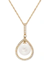 HONORA WHITE CULTURED FRESHWATER PEARL (9MM) & DIAMOND (1/5 CT. T.W.) 18" PENDANT NECKLACE IN 14K GOLD