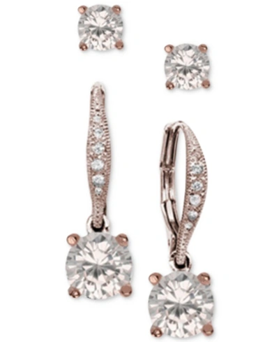 Giani Bernini 2-pc. Cubic Zirconia Earring Set In Sterling Silver And Gold-plated Sterling Silver, Created For Mac In Rose Gold