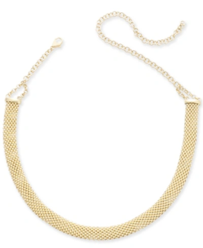Italian Gold Popcorn Mesh Link Choker Necklace In 14k Gold-plated Sterling Silver, 13" + 5" Extender In Yellow Gold