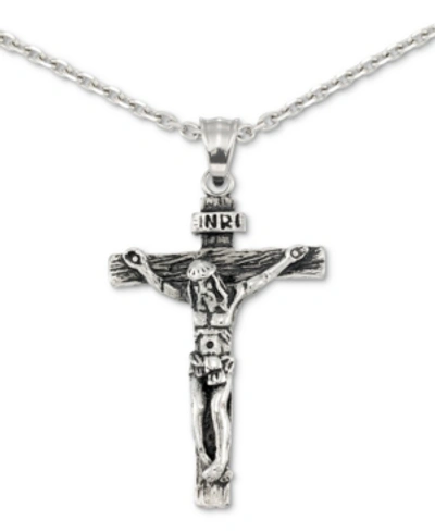 Legacy For Men By Simone I. Smith Crucifix 24" Pendant Necklace In Stainless Steel In White