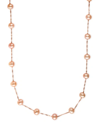 Effy Collection Effy Cultured Freshwater Pearl Station 18" Necklace In 14k Gold (5-1/2mm) In Rose Gold
