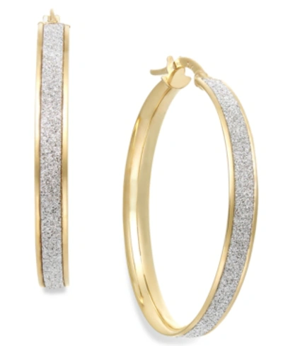 Italian Gold Glitter Hoop Earrings In 14k Gold (30mm) In Yellow Gold