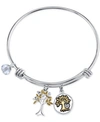 UNWRITTEN TWO-TONE FAMILY TREE MESSAGE CHARM BANGLE BRACELET IN STAINLESS STEEL WITH SILVER PLATED CHARMS