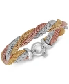 Italian Gold Mesh Twist Bracelet In Tri-tone Sterling Silver In Tricolor