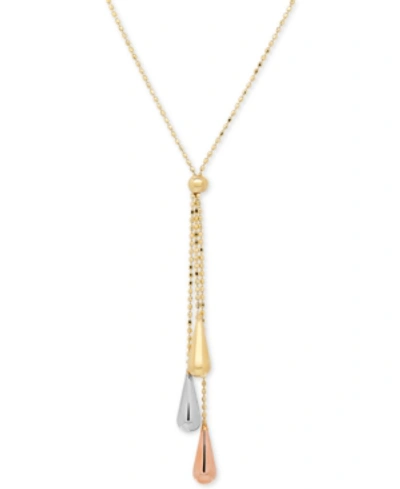 Italian Gold Tri-gold Lariat Necklace In 14k Gold, White Gold And Rose Gold In Tri-tone