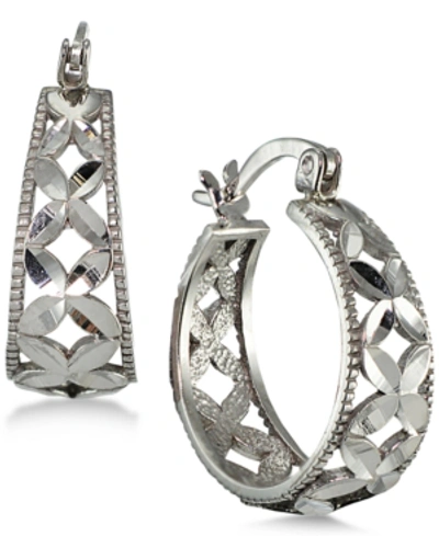 Giani Bernini Small Floral Hoop Earrings, 0.75", Created For Macy's In Silver