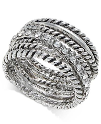 Inc International Concepts Textured Pave Statement Ring, Created For Macy's In Silver