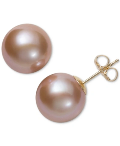 Belle De Mer Pink Cultured Freshwater Pearl (11mm) Stud Earrings In 14k Gold, Created For Macy's In Yellow Gold