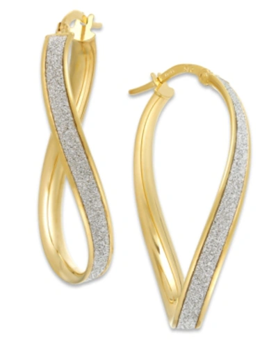 Italian Gold Glitter Wavy Hoop Earrings In 14k Gold In Yellow Gold