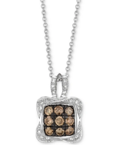 Le Vian Chocolatier Diamond Square Cluster 18" Pendant Necklace (1/2 Ct. T.w.) In 14k White Gold