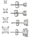 Giani Bernini 4-pc. Set Cubic Zirconia Princess Stud Earrings In Sterling Silver, Created For Macy's In Silver