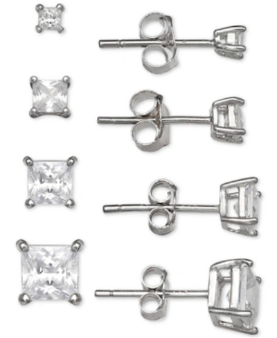 Giani Bernini 4-pc. Set Cubic Zirconia Princess Stud Earrings In Sterling Silver, Created For Macy's