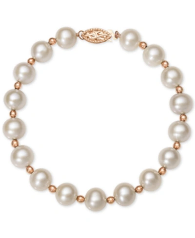 Belle De Mer Pink Or White Cultured Freshwater Pearl (7-1/2mm) Bracelet In 14k Rose Gold In Rose Gold And White Pearl