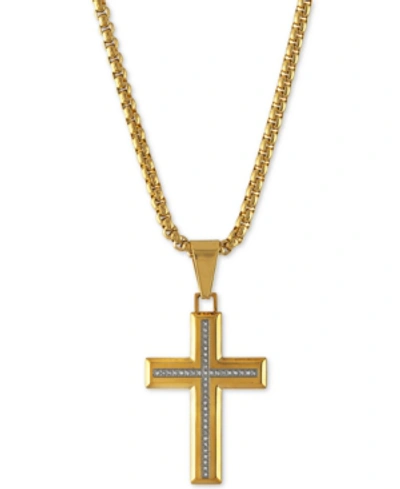 Esquire Men's Jewelry Diamond Cross Pendant Necklace (1/6 Ct. T.w.) , Created For Macy's In Yellow