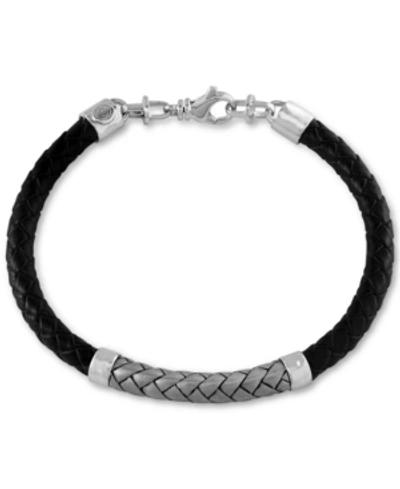 Effy Collection Effy Men's Woven Bracelet In Leather And Sterling Silver